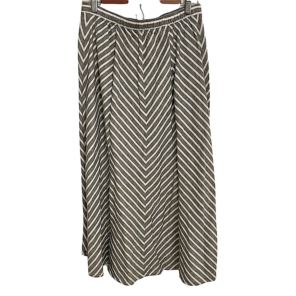 Max Studio One Striped Button Front Linen Midi Sk… - image 4